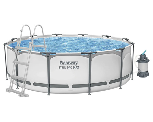 Bestway Steel Pro MAX Aufstellpool-Set inklusive Leiter und Sandfilteranlage.