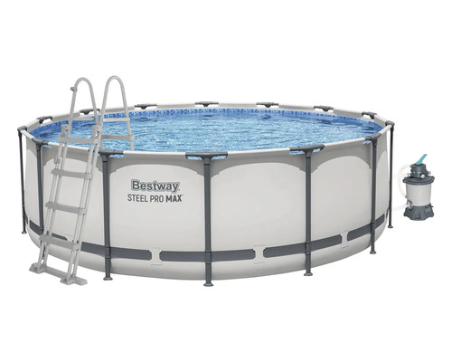 Bestway Steel Pro Max Aufstellpool Set mit rundem Rahmenpool, Leiter und Filterpumpe