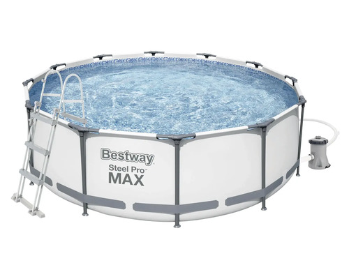 Bestway Steel Pro MAX Frame Pool Set rund mit Leiter und Filterpumpe.