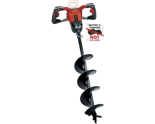 Einhell Akku-Erdbohrer mit Metall-Bohrschnecke und ergonomischen Handgriffen. Akku und Ladegerät nicht im Lieferumfang enthalten.