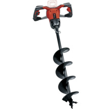 Einhell Akkumulator-Erdbohrer mit Doppelhandgriff und schwarzer Bohrschnecke.
