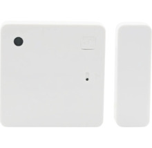 Weißer Smart Home Tür- und Fenstersensor bestehend aus einer Sensoreinheit und einem Magnetkontakt.