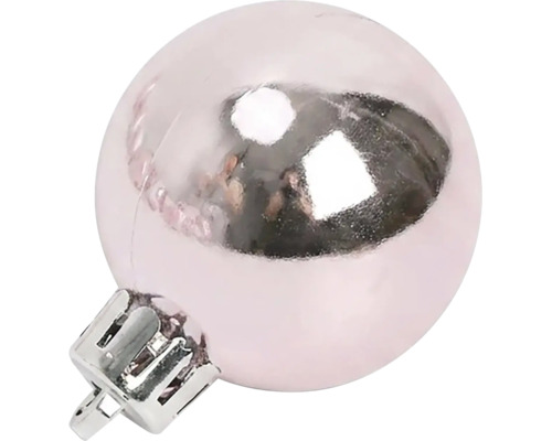 Glänzende rosa Weihnachtskugel mit silberner Kappe.