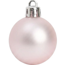 Rosa Weihnachtskugel mit matter Oberfläche und silberfarbener Aufhängung.