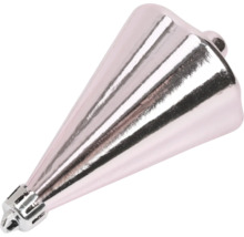 Gerippter, kegelförmiger Christbaumschmuck in Rosa mit glänzender Oberfläche und Aufhängeöse.