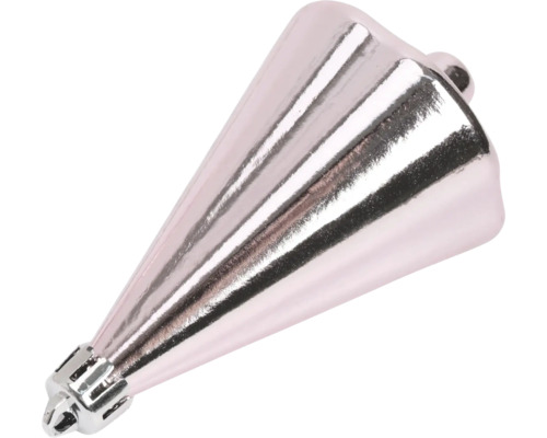 Gerippter, kegelförmiger Christbaumschmuck in Rosa mit glänzender Oberfläche und Aufhängeöse.