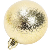 Goldene Weihnachtskugel mit strukturierter Oberfläche und Aufhängeöse.