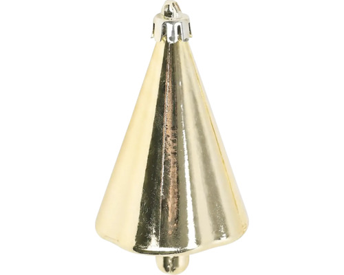 Christbaumschmuck in Kegelform aus Glas mit glänzender goldener Oberfläche.