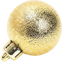 Goldene strukturierte Weihnachtskugel mit Aufhänger.
