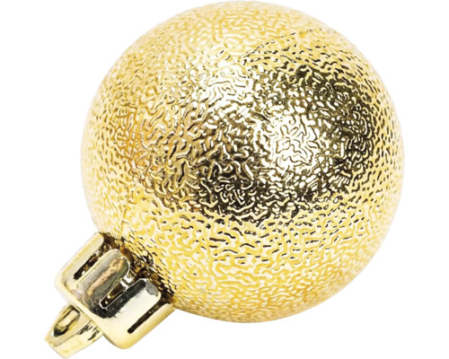 Goldene strukturierte Weihnachtskugel mit Aufhänger.