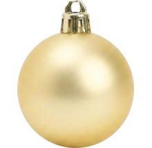 Goldene Weihnachtskugel mit matter Oberfläche und Aufhängeöse.