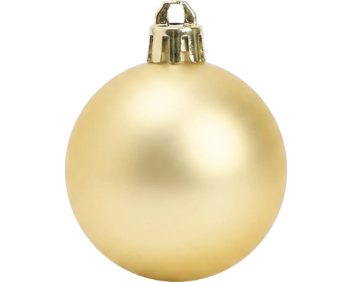 Goldene Weihnachtskugel mit matter Oberfläche und Aufhängeöse.