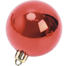 Glänzende rote Weihnachtskugel mit goldfarbener Aufhängung.