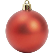 Weihnachtskugel matt rot mit goldfarbener Aufhängung.