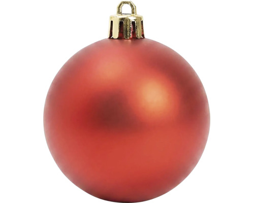 Weihnachtskugel matt rot mit goldfarbener Aufhängung.