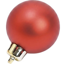 Matte rote Weihnachtskugel mit goldener Aufhängung.