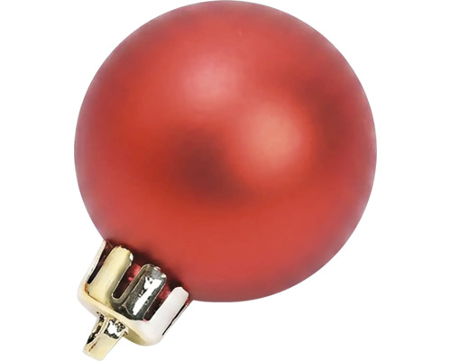 Matte rote Weihnachtskugel mit goldener Aufhängung.