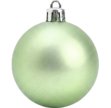 Hellgrüne Christbaumkugel, matt, mit silberfarbenem Aufhänger.
