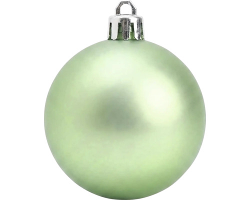 Hellgrüne Christbaumkugel, matt, mit silberfarbenem Aufhänger.