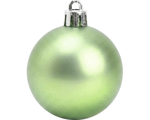 Matte hellgrüne Weihnachtskugel mit silberner Aufhängung.