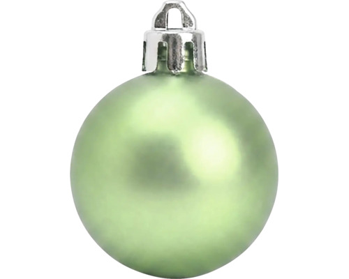 Matte, hellgrüne Weihnachtskugel aus Glas mit silberner Aufhängung.