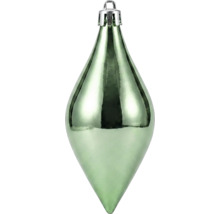Christbaumschmuck in Tropfenform, glänzend grün, mit silberner Kappe.