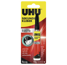 UHU Sekundenkleber blitzschnell Pipette, flüssig, 10 Gramm, für Kunststoff, Porzellan, Metall, Gummi, Holz.