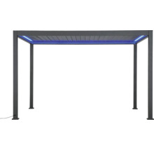 Pergola aus Aluminium in Anthrazit mit Lamellendach und integrierter LED-Beleuchtung.