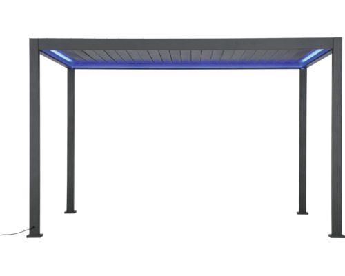 Pergola aus Aluminium in Anthrazit mit Lamellendach und integrierter LED-Beleuchtung.