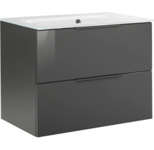 Waschtischunterschrank mit zwei Schubladen und integriertem Waschbecken in Anthrazit.