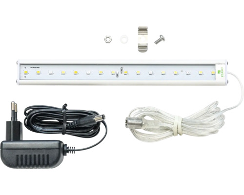 LED Pflanzenlampe Leiste mit Netzteil, Verbindungskabel und Montagematerial.