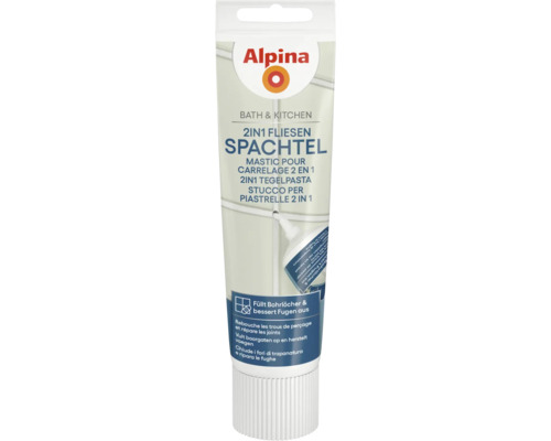 Alpina 2 in 1 Fliesenspachtel für Bad und Küche zum Füllen von Bohrlöchern und Ausbessern von Fugen in einer Tube.
