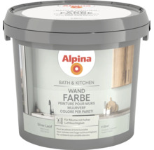 Alpina Wandfarbe Bath und Kitchen im Farbton Silver Leaf matt für Räume mit hoher Luftfeuchtigkeit, Reichweite circa 20 Quadratmeter.