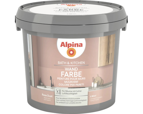 Alpina Bath und Kitchen Wandfarbe Rose Dust matt für Räume mit hoher Luftfeuchtigkeit, Eimer für circa 20 Quadratmeter.