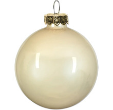 Christbaumkugel aus Glas mit Perlmutt-Effekt und goldfarbenem Aufhänger.