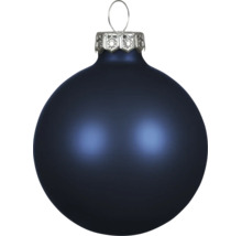 Matte dunkelblaue Weihnachtskugel aus Glas mit silberner Aufhängung.