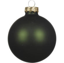 Grüne, matte Christbaumkugel mit goldfarbener Kappe und Aufhänger.