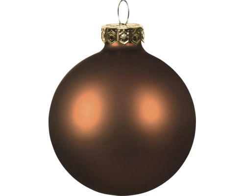 Matte braune Weihnachtskugel mit goldfarbener Aufhängung.