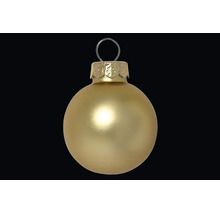 Mattgoldene Weihnachtskugel mit Hütchen und Aufhängeöse.