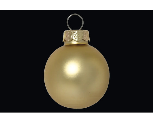 Mattgoldene Weihnachtskugel mit Hütchen und Aufhängeöse.