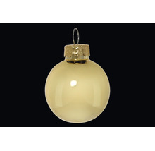 Glänzende goldene Christbaumkugel aus Glas für die Weihnachtsdekoration.
