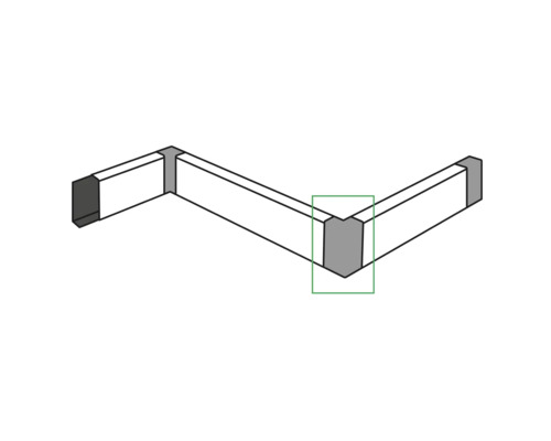 Außenecke für Profile oder Dachrinnen als technisches Schema.