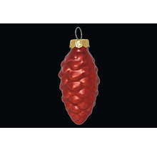 Christbaumschmuck aus Glas in Form eines Tannenzapfens in Rot mit Aufhänger.