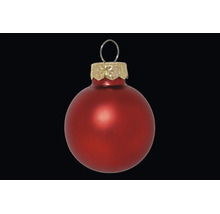 Matte rote Weihnachtskugel aus Glas mit goldener Kappe und Aufhänger.