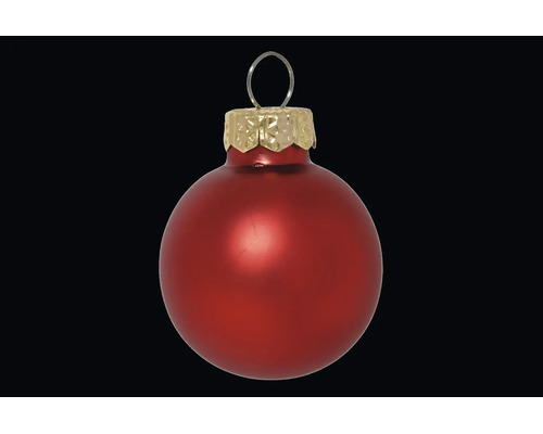 Matte rote Weihnachtskugel aus Glas mit goldener Kappe und Aufhänger.