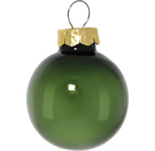 Glänzende grüne Weihnachtskugel aus Glas mit goldener Kappe und Aufhänger.
