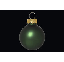 Weihnachtskugel aus mattem Glas in Grün mit goldener Kappe und Aufhänger