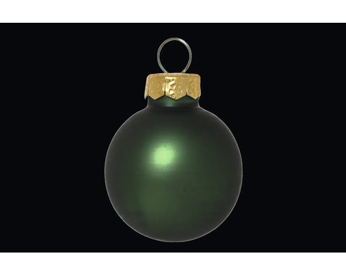 Weihnachtskugel aus mattem Glas in Grün mit goldener Kappe und Aufhänger