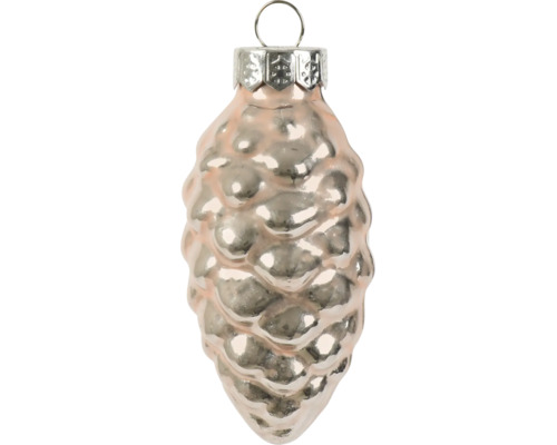 Christbaumschmuck aus Glas in Form eines Zapfens mit glänzender Oberfläche und Aufhänger.