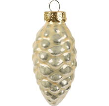 Christbaumschmuck aus Glas in Form eines Zapfens, champagnerfarben, mit Aufhängeöse.